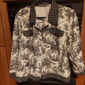 Denim toile de jouy custom made runway jacket ooak 2x